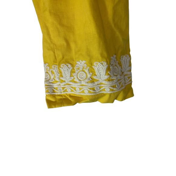 Talbots‎ Pants Linen Cotton Yellow Embroidered Cotton Lagenlook Vacation Size 10 - Picture 5 of 11